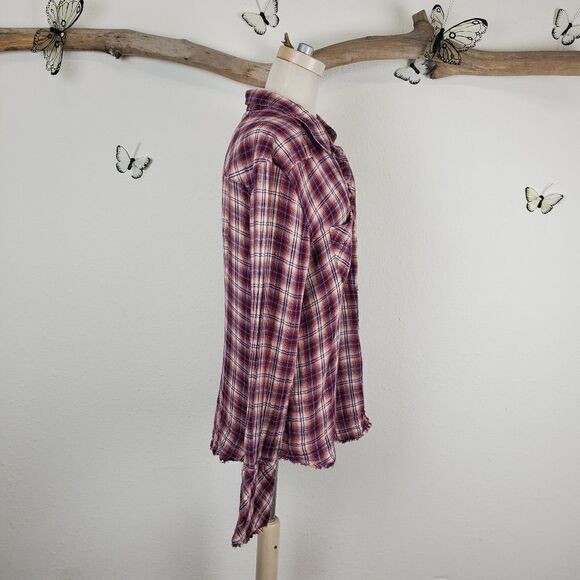 William rast distressed trim pearl snap flannel - Picture 6 of 8